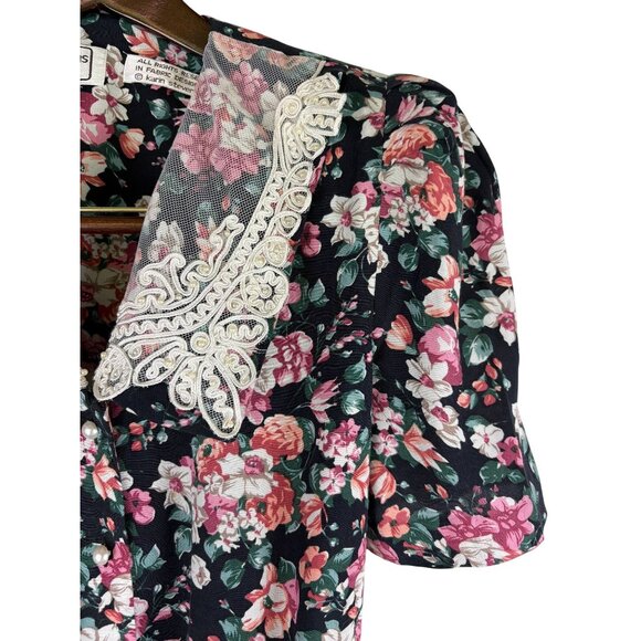 VTG Cottage Karin Stevens Lace collar Floral Button Front Dress, Women's Size 8 - Picture 9 of 12